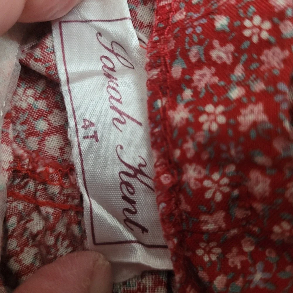 Vintage Sarah Kent 4T Red Floral Puff Sleeve Dress Lace Collared Bow Cottagecore